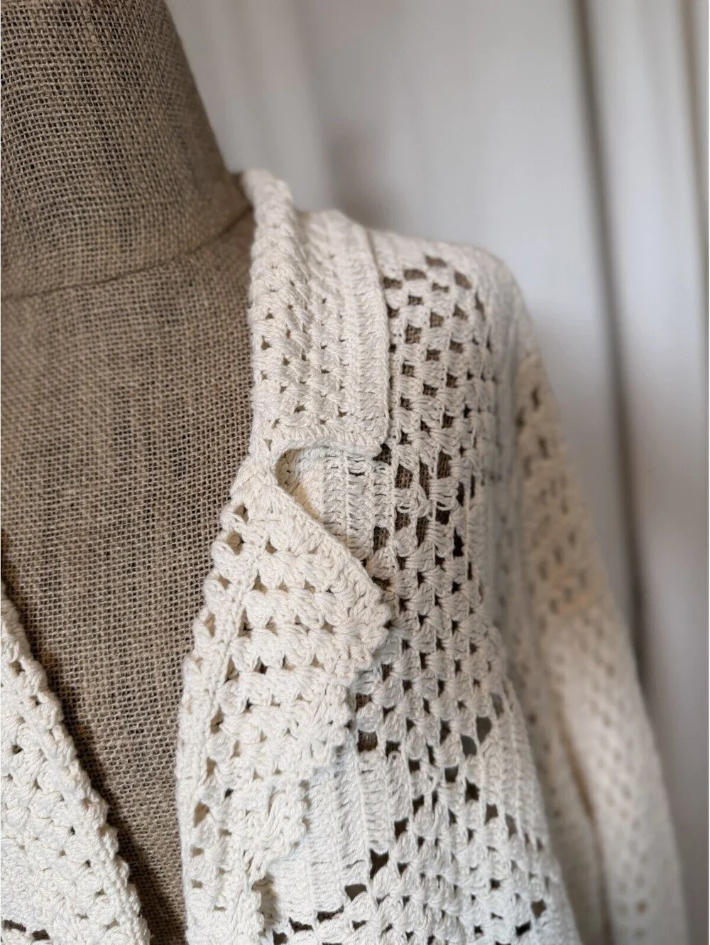 FREE PEOPLE We The Free Friend Of A Friend Cardigan Sweater Ivory Crochet Sz L